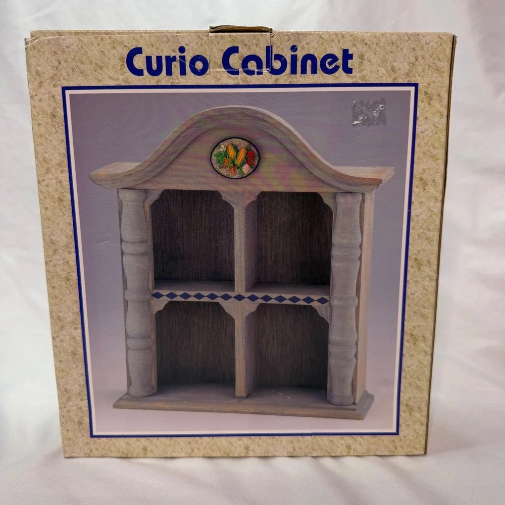 Vintage Wooden Curio Cabinet Wall Hanging Display Shelf Gray Brown